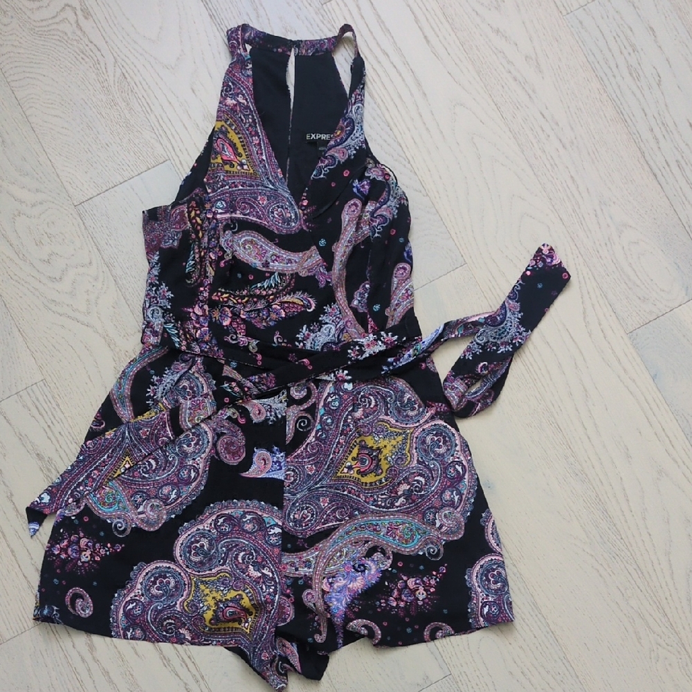 Express Black and Purple Paisley Romper